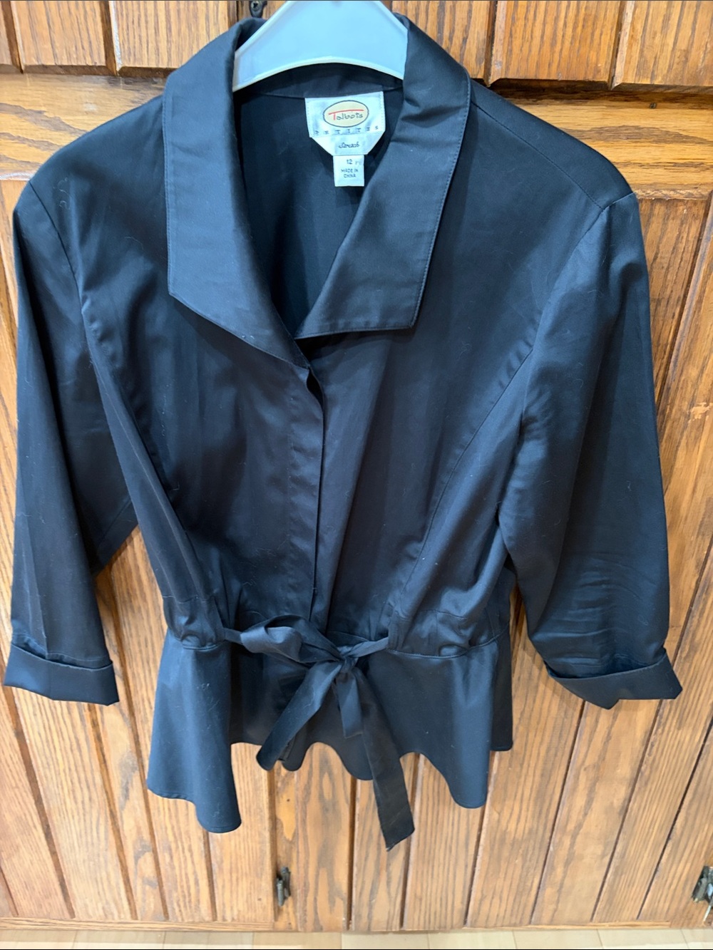 Talbots Black Tie-Waist blouse
Size 12 Petite